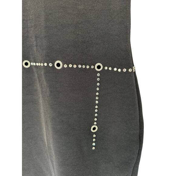 Tadashi Shoji (0s Y2K Black Rhinestone High Neck Bodycon Mini Cocktail Dress - Picture 5 of 13